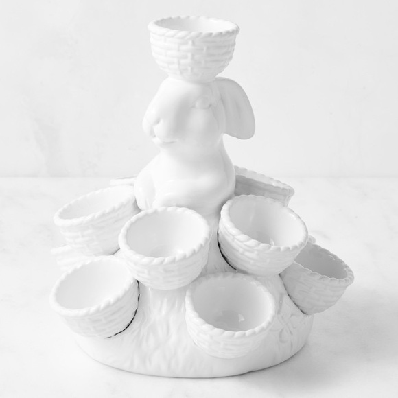 Williams Sonoma Sculptural Bunny 🐰 Ceramic Egg 🥚 Holder BNIB - Picture 2 of 7